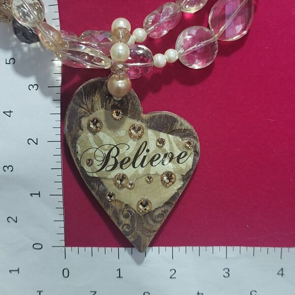 Believe Heart Pendant Two Layered Bead Necklace - Picture 11 of 12
